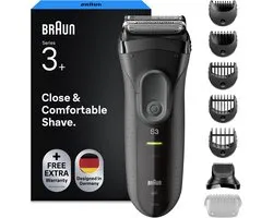Rasoir électrique Braun Series 3+ + accessoire tondeuse à barbe - Usage à Droog - 3000BT - Grijs - Rasoir homme
