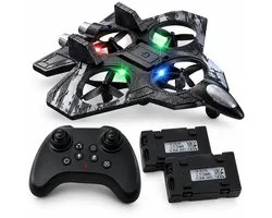 Pirox RC Skycopter Drone – Straaljager – 4 Propellers – 2.4 GHz – 360° Flips – 2 Batterijen – Bestuurbaar Vliegtuig – Zwart