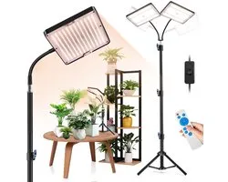 Epochglo LED Groeilamp met Statief – Dubbele Kop Kweeklamp 492 LEDs Full Spectrum – Dimbaar, Timer & Memory – Voor Kamerplanten, Kruiden en Bloeiende Planten
