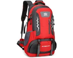 CarryQuest® - 60L Wandelrugzak - Waterbestendige Nylon Backpack met Reflecterend Paneel, Rugventilatie, Ruime Opbergruimte & Lichtgewicht Ontwerp - Sport, Reizen & Camping - Rood