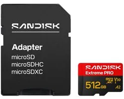 SanDisk microSDXC Extreme PRO 512GB (UHS-I, R250MB/s / W170MB/s, 5K, 4K UHD) + Ad