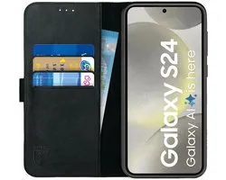 Rosso Deluxe Étui en Cuir véritable pour Samsung Galaxy S24 | Espace pour trois cartes | Étui portefeuille | Avec porte-cartes | Noir