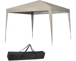 BAKAJI Paviljoen, 3 x 3 m, opvouwbaar, polyester stof, waterdicht, frame van metaal, opvouwbaar, draagbaar, voor markt, tuin, buiten + draagtas (beige)