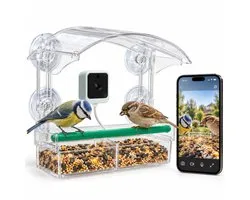 Voqella® Vogelhuisje met Camera - Vogelvoederhuisje met Camera - Voederhuisje voor Vogels - Vogelvoederstation - Raamvoederhuisje - Bird Feeder - Video & Audio - Raam bevestiging