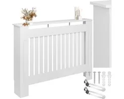 tectake - Boîtier de radiateur - cache radiateur - panneau de radiateur - Conception à lattes, avec étagère - 112 cm