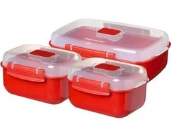 Sistema Microwave Heat 'n Eat - Set van 3 magnetronbakjes - Met deksel - Rood - 2x525ml - 1x1.25L