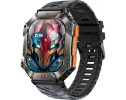 WizBay Premium Select® 2.0 inch HD TFT - Kompas, Altitude & Barometer, Meter - Bluetooth Bellen - Message - Dynamic Hartslag & Slaap Monitor - Bloeddruk & O2 - 100+ Sport Modi - 650mAh - Magnetic Laden - Zink Alloy Mat Grijze Kast - Zwart TPU Band