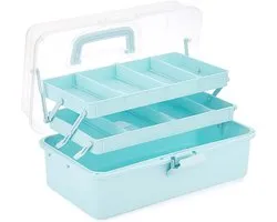 Organizer - Craft organizer - Opbergdoos - Opbergbox - Organizer make up - Portable plastic tackle box - 3-layer storage - Adjustable spacers - Handled folding case - Sewing art supply - Medicine - 33x18x14cm - Blauw