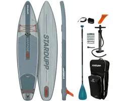 Stardupp Vantage Elite Sup Board - Opblaasbaar - 18psi - Modèle Touring - 345x79cm - Max. 150 kg - Set complet - Pompe, pagaie et sac à dos à roulettes inclus - Citron vert