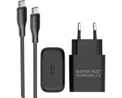 Chargeur ultra rapide 25 W - Adaptateur Power USB C + câble USB-C de 2 mètres - Convient pour Samsung S21, S22, S23, S24 S20, S10, Ultra, Plus, A53, A54, A55, A14, A73, A72 - Convient pour iPhone 15 Chargeur - Phreeze Original