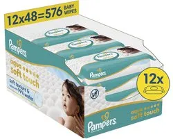 Pampers Aqua Soft Touch - Lingettes Bébé - Texture Douce & Lotion Avec 99% D’Eau - 12 Paquets de 48 Lingettes = 576 Lingettes Pour Bébé