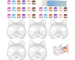 Cat Mask - 3pcs Blank Fox Masks - Masquerade DIY Painter - White Paper Personality Halloween Cosplay Unpainted Prop