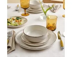 Services de table 24 pièces en céramique beige BAVARY - Set de table rustique et moderne
