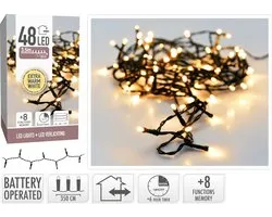 Kerstverlichting 48 led - 3.50m - extra warm wit - Batterij - Lichtfuncties - Geheugen - Timer