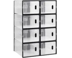 LabelOne Schoenenkast - Étagère à chaussures - Système de rangement pour chaussures - Boîtes de rangement - 12 compartiments - 50 x 35,5 x 115,5 cm - transparent/noir