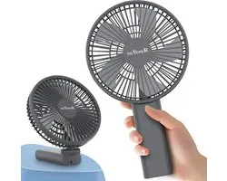 Portable Rechargeable Handheld Fan 6 Inch Battery Operated - USB Desk Fan with Base - 5-34 Hours Working Time - 6 Settings Power Bank - 3-in-1 for Home Office