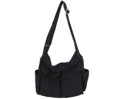 Linnen Messenger Bag Met Grote Capaciteit - Canvas Messenger Bag Vintage - Kruistas Met Meerdere Zakken Voor Mannen En Vrouwen - Werk School Boodschappen Casual Dagelijks - Zwart