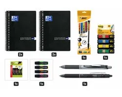 Back to School - Schoolset - Collegeblok A4+, Pennen, Markeerstiften, Indextabs & Vulpotloden - Zwart