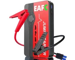 Démarreur de secours EAFC - 600 A / 10 000 mAh - Démarreur 3 en 1 - Lampe torche LED , éclairage d'urgence SOS et batterie externe - Rouge