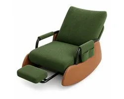 Home & Beyond® Chaise Longue de Sol - Chaise à Bascule Pliable - Fauteuil Relax avec Repose-Pieds Extensible - Chaise de Lecture en Velours Côtelé avec Poche Latérale - Vert