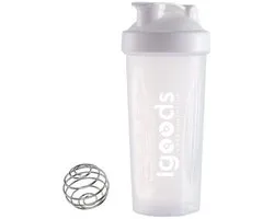 Gobelet mélangeur Igoods - Avec boule mélangeuse en acier inoxydable - Sans BPA et étanche - Idéal pour les boissons protéinées, les smoothies et les Nutrition sportive - Gobelet mélangeur Fitness - 600 ml - Wit