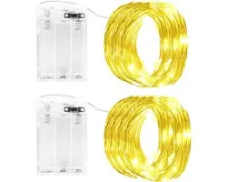 Cshare Led-lichtsnoer op batterijen, 2 x 3 m, 30 leds, koperdraad, batterij, met timer, waterdicht, voor kamer, tuin, Kerstmis, binnen- en buitendecoratie, warm