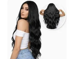 Perruque noire - Sassy Goods Perruques Cheveux longs pour femmes - Perruque - Incl. Filet à cheveux - Zwart - 75 cm