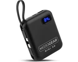 MOJOGEAR MINI GO Powerbank - 10.000 mAh - Met Ingebouwde Kabels (USB-C & Lightning) - 4 apparaten tegelijk opladen - LED-display voor batterijstatus - Zwart
