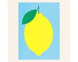 Herr & Frau Rio - Lemon - Postkaarten Set - 5 stuks - Risograph - A6 - Fruit Art Print - Geel / Blauw
