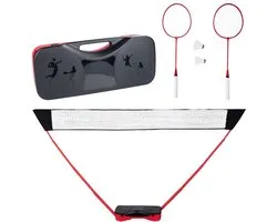 Donnay Badmintonset - Badminton Complete Set Voor 2 Personen - Inclusief Badminton Shuttles, Badmintonrackets en Badmintonnet - Met Handige Badmintontas - Badminton Racket in Zwart/Rood