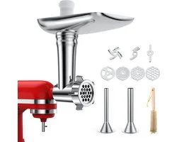 Hachoir à viande MMOBIEL pour robot pâtissier KitchenAid – Accessoire KitchenAid avec 4 disques de hachage, 2 tubes à saucisses, 2 lames de hachage – Accessoires pour hachoir à viande KitchenAid