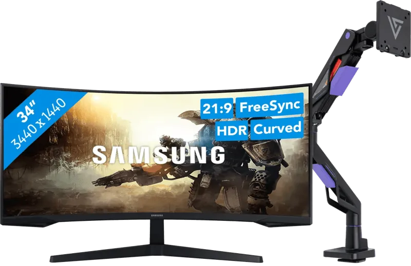 Samsung Odyssey G5 LC34G55TWWPXEN Curved + Vortech Monitorarm met Gasveer