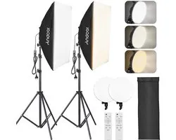 Omabeta Lampe de studio 50x70cm - Lampe de studio Softbox - 80W 3 couleurs LED - Lumière caméra - Noir