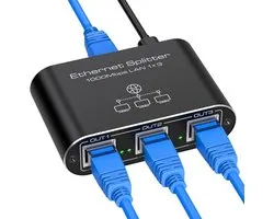 LAN Switch 1 to 3 - 1000Mbps Ethernet Splitter met USB-C Voedingskabel voor Computer, Router en Set-Top Box