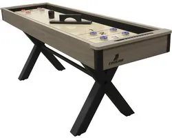 Table de jeu de palets Cougar Mason American – Jeu de palets de Luxe avec Pieds en X – Plateau, palets et tableau d'affichage inclus – Table de jeu élégante pour petits et grands – Chêne/ Zwart