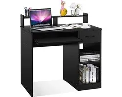 bureau, computer bureau, smalle kantoortafel, schrijfbureau met opslag lade, planken en uittrekbare toetsenbord lade, thuis kantoormeubilair studeer werkplek, 90 x 48 x 91,5cm