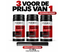 Powder Wax Fonex 3 pieces + A Styling Comb - Hair, Hairstyling, Hairwax, Powder Wax, Styling, Wax - 3x20 g Long-Lasting Hold, Volumising Hair Powder – Dry Look & Easy Styling –Directe Root Lift, Extreme Textuur