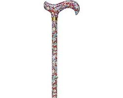 Garcia 1880 Canne de marche réglable - Rouge avec mini fleurs - Réglable de 77 à 99 cm - Aluminium - Poignée Derby - Canne de marche femmes et hommes - Charge de 100 kilos