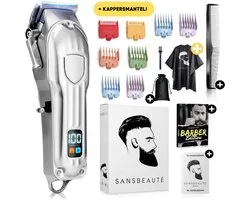 Professionele Draadloze Tondeuse + Kappersmantel - Tondeuse Mannen Hoofdhaar - Sansbeauté® - Cheveux Haar - Haartrimmer - Kapper Haar Machine - Haartondeuse - Trimmer Baard - Trimapparaat - Barber Hair Clipper - Kapper Trimmer - Kappersset