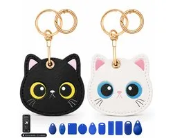 Porte-clés AirTag 2 pièces - Porte-clés et support Apple Air Tag 2 - Porte-clés mousqueton rond - Étui à clés - Porte-clés de voiture - Étui compatible avec Android, traceur Samsung - Chat, chien, enfant, valise, étui GPS Smarttag 2 pour vélo