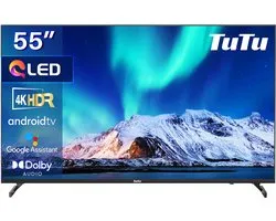 TuTu Android Smart TV - QLED 4K Ultra HD - 55 inch/140 cm - Voice Controle & Streaming apps - HDMI x3, USB x2, CI+ - Tripple Tuner DVB-T/T2/S/S2/C - Frameless Design - Geassembleerd in Eindhoven - TUQ55UN1