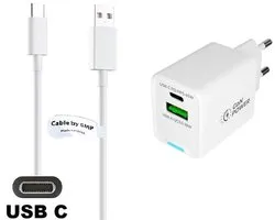 Chargeur rapide OneOne 45W avec 2 ports + câble USB C robuste de 1,0 m. Chargeur PD . Adaptateur de chargeur compatible avec Sony Xperia 10, 10 II (2), 10 III (3), 10 III Lite (3), 10 IV (4), 10 V (5), 10 VI (5), 10 Plus