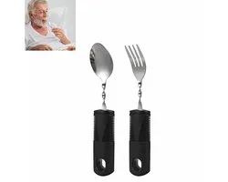 2-Piece Cutlery Set - Weighted Design - Easy-Grip Stainless Steel Spoon - Joint Support Spoon - 100*38*105mm - Suitable for People with Hand Tremors - Silver