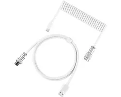 APO Electronics® - Coiled Kabel - USB-C naar USB-A - Metalen Aviator Connector - Premium Nylon Gevlochten - Snellaad & Data - Toetsenbord Kabel - Universeel - 1.65m Uitrekbaar tot 2.15m - Wit