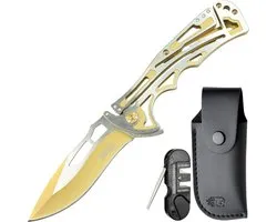 AdroitGoods Multifunctioneel Skeleton-Design zakmes – survival & outdoor - Opvouwbaar multifunctioneel outdoor-mes - Roestvast stalen lemmet met Skeleton-Design patroon Goud