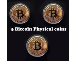 Bitcoin munt met hoesje - Goud | 3 Bitcoin Physical Coins