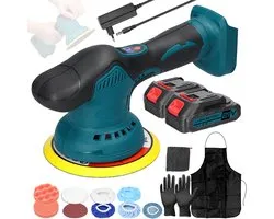 Draadloze Polijstmachine 21V – 6 Snelheden & Display – 2 Accu's, Oplader & Pads – Ø 150 mm – Voor Auto, Hout & Tegels