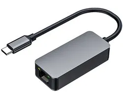 USB-C Male naar Ethernet (RJ45) adapter kabel - zeer snel 2500Mbps - bekabelde internet aansluiting - voor o.a. laptop en telefoon - grijs