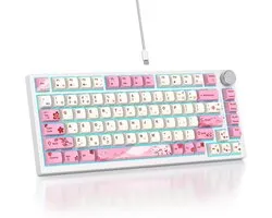 SOLIDEE Wired Mechanical Keyboard 75 Percent,Hot Swappable Keyboard,Gasket Structure RGB Backlit Keyboard,82 Keys TKL Mechanical Keyboard with Control Button(82 Flower)