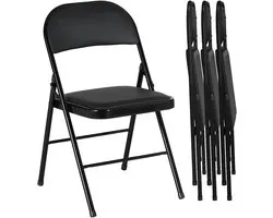 HOMCOM Folding Chair Acier, similicuir 45 L x 46 P x 78 H cm Noir